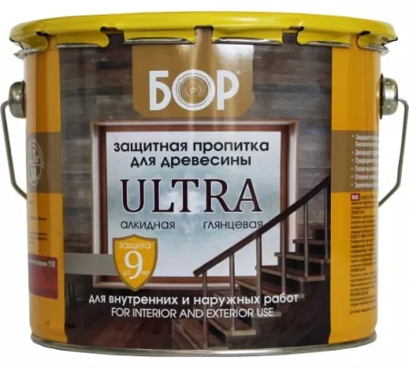 Фото защитная пропитка для древесины ultra (глянцевая) тик (бан. 2,7кг) 4 шт/уп